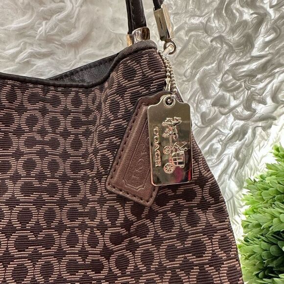 Coach EDIE Brown Signature CC Monogram Fabric & Leather Zip Carryall Satchel - Picture 7 of 9